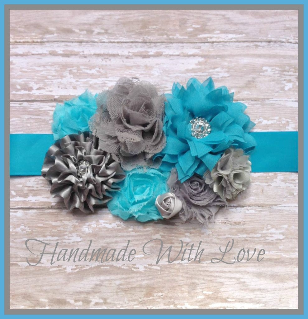 Blue and Grey MATERNITY Sash--Photography Prop