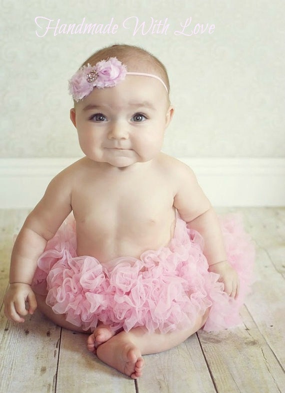 Pink MINI Shabby Bow Headband With Jewel