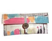 Reserved. Clutch Bag Painted Pink Turquoise and Orange on Canvas One of a Kind
