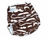 Fitted Cloth Diaper, OS, Flannel - Moustache