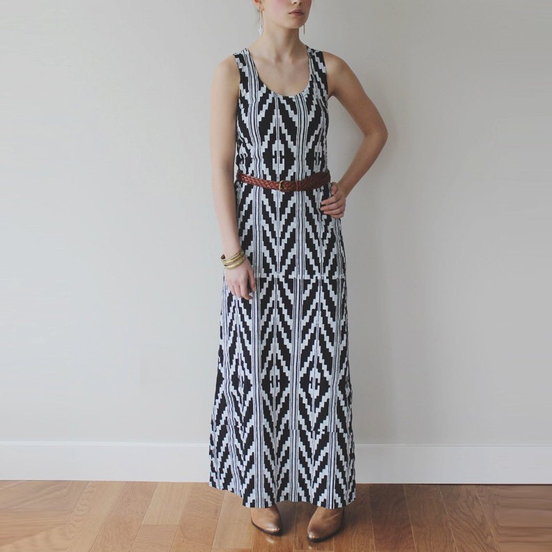 Hand Printed White on Black 'Southwest' Maxi Dress