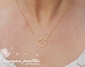 SALE - Tiny Hexagon Necklace - Dainty Little Hexagon Shape Charm Suspended on Gold Filled Chain - morganprather