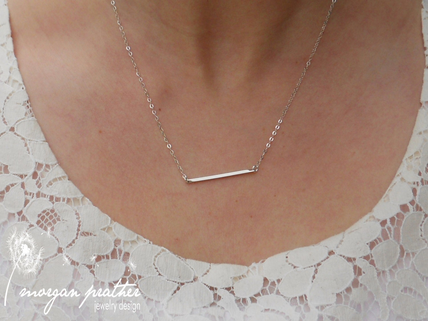 SALE - Tiny Bar Necklace in Silver - Dainty Small Bar Pendant Suspended on Sterling Silver Fine Chain - Gift - morganprather