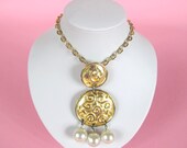 70s Boho Statement Pearl Tassel Drop Gold Long Chain Necklace