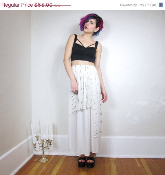20% OFF VACATION SALE 80s French Gold Painted Asymmetrical Layers Avant Garde Maxi Skirt (S/M)