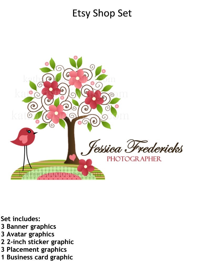 Birdie and Blossoms Premade Etsy Business Shop Set Includes Banners, Avatars, Business Card and more...