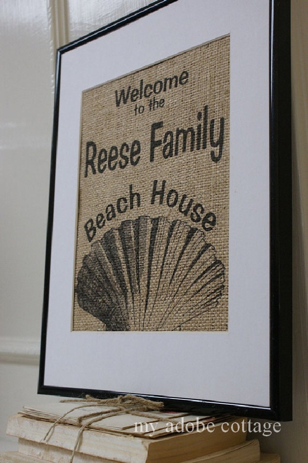 Original Personalized Beach House Burlap Artwork