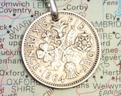 Great Britain  ( Sixpence ) - Genuine Coin Pendant - Real Leather Necklace w/Clasp - ( Choose Length ) - Unique Gift (2-A1)