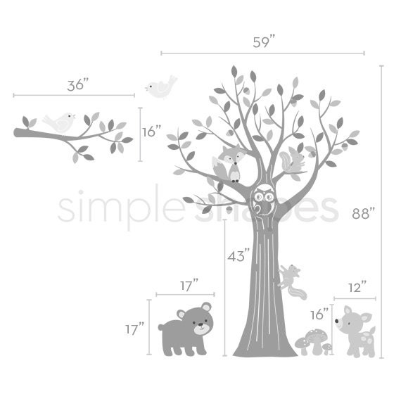 Tree with Forest Friends Decal Set - Kid's Nursery Room Wall Sticker