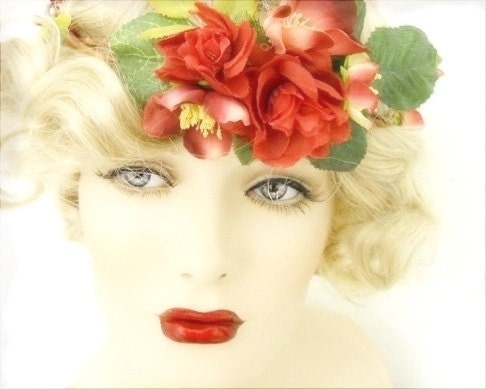 Aphrodite- Red rose and berry floral double crown