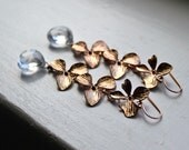 Rose Gold Earrings Bridal Jewelry Flower Petals Crystal Quartz Cascading Dangle, Tuscan Sunset