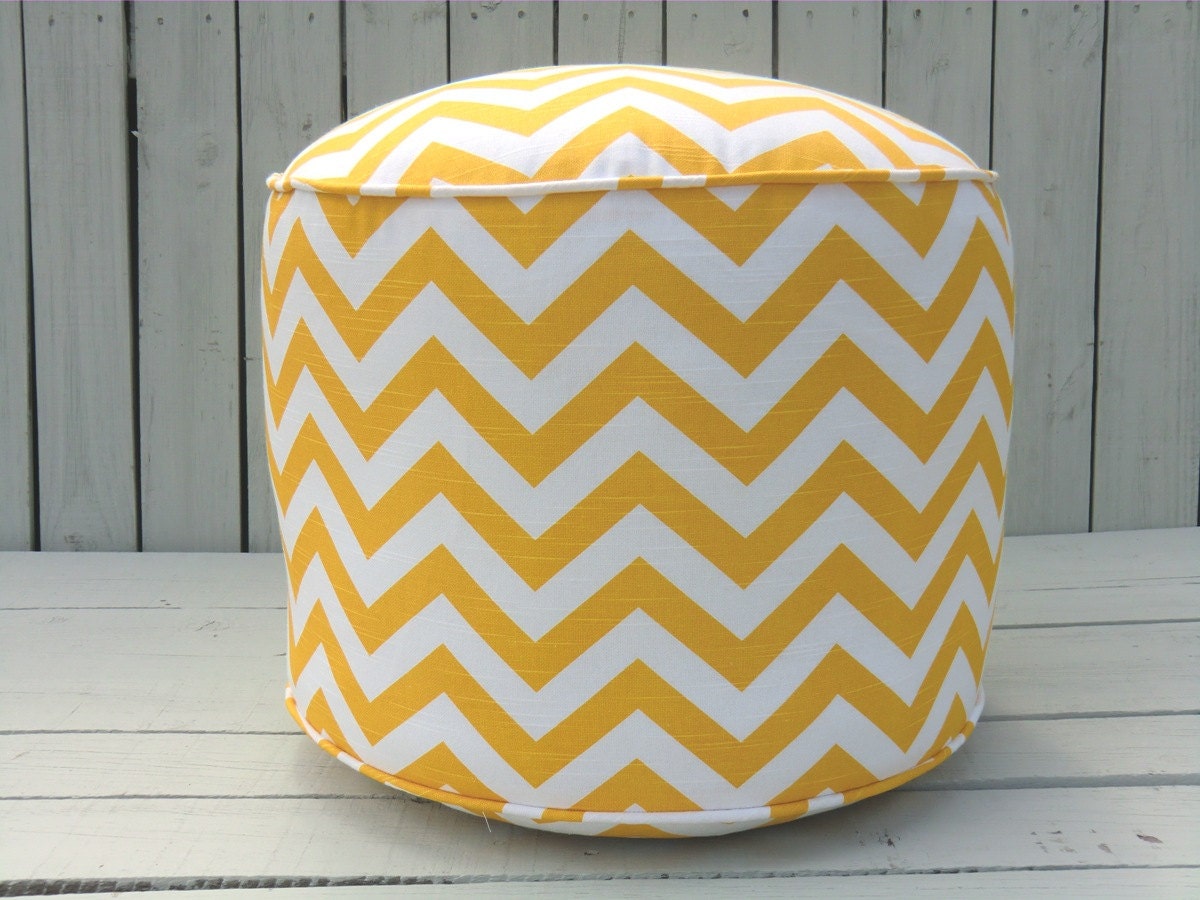 Yellow chevron pouf, round ottoman 18",yellow chevron ottoman,pouffe ,bean bag chair, chevron floor pillow, yellow floor cushion