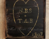 Primitive Personalized Heart and Initials Wooden Family Name Sign