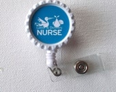 Labor and Delivery Nurse Blue - Bottle Cap Badge Reel - Retractable Badge Clips - L&D RN ID Badge Holder, handmade by JeJeweled