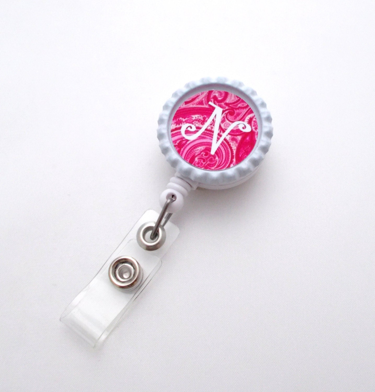 Retractable ID Badge Holder - Name Badge Holder - Nursing Badge - Nurse - Personalized Badge Clip - Initial Paisley