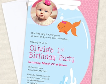 PINK Goldfish party - Set of 15 custom birthday invitations - Printable file also available