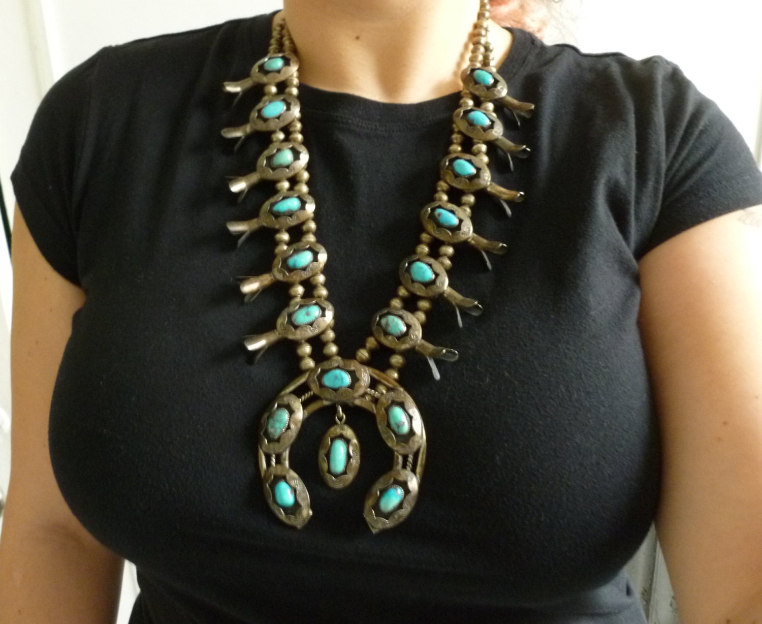 Large Squash Blossom Necklace Sterling Navajo Indian