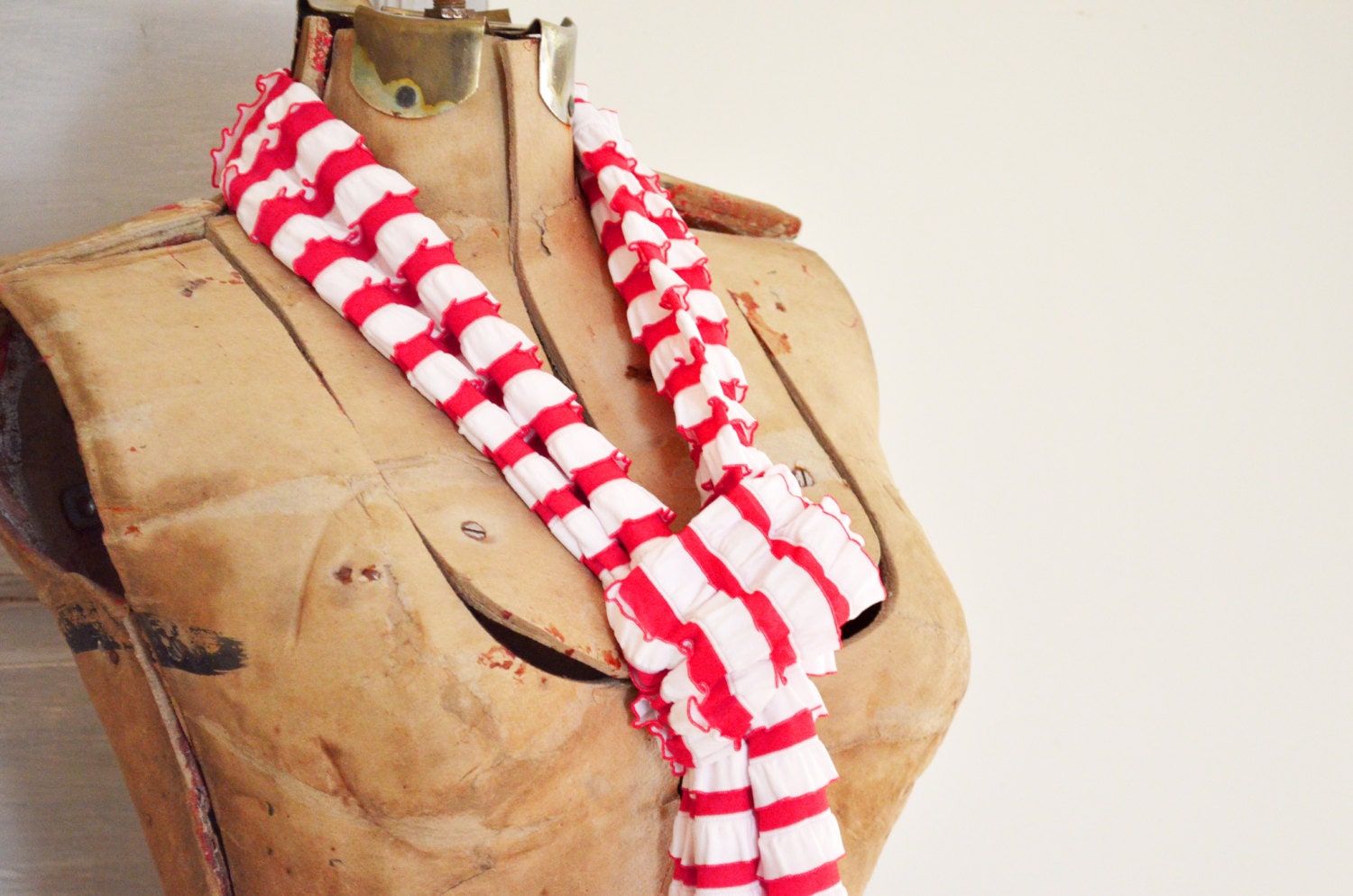 Women's Ruffled Scarf made from ruffled fabric red and white stripes