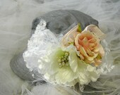 Women's hat, romantic shabby cadet hat, cloche, Victorian, Downton Abbey style, rose embellished spring hat, true rebel clothing