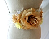 Romantic country sunflower sash, cottage chic, bridal sash, women's belt, lace obi, rustic shabby chic, true rebel clothing
