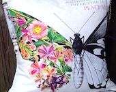 Pillow Cover Summer Butterfly Floral cotton and burlap pillow