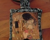 THE KISS , Artisan Clay Pendant, Gustav Klimt Artwork,Famous Paintings Jewelry