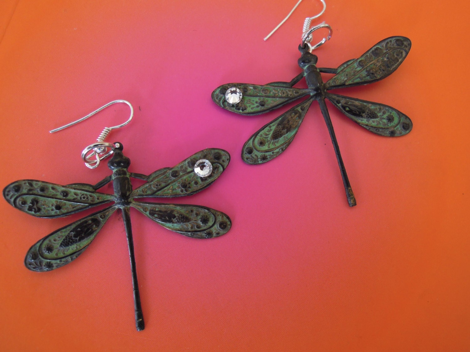 INTUITION, Verdi Gris  Dragonfly earrings with Swarovski Crystals