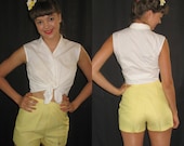 Vintage 1960s Lemon Yellow Short Shorts NOS Original Tags Size Small - sewingmachinegirl
