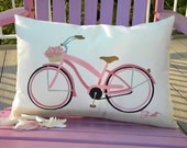Beach cruiser lumbar pillow 15"x20" indoor outdoor coastal ocean beach bike bicycle cycling cyclist spokes gears Crabby Chris Original