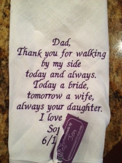 FATHER of the BRIDE - SCRIPT Heirloom Personalized Wedding Handkerchief Custom Embroidered
