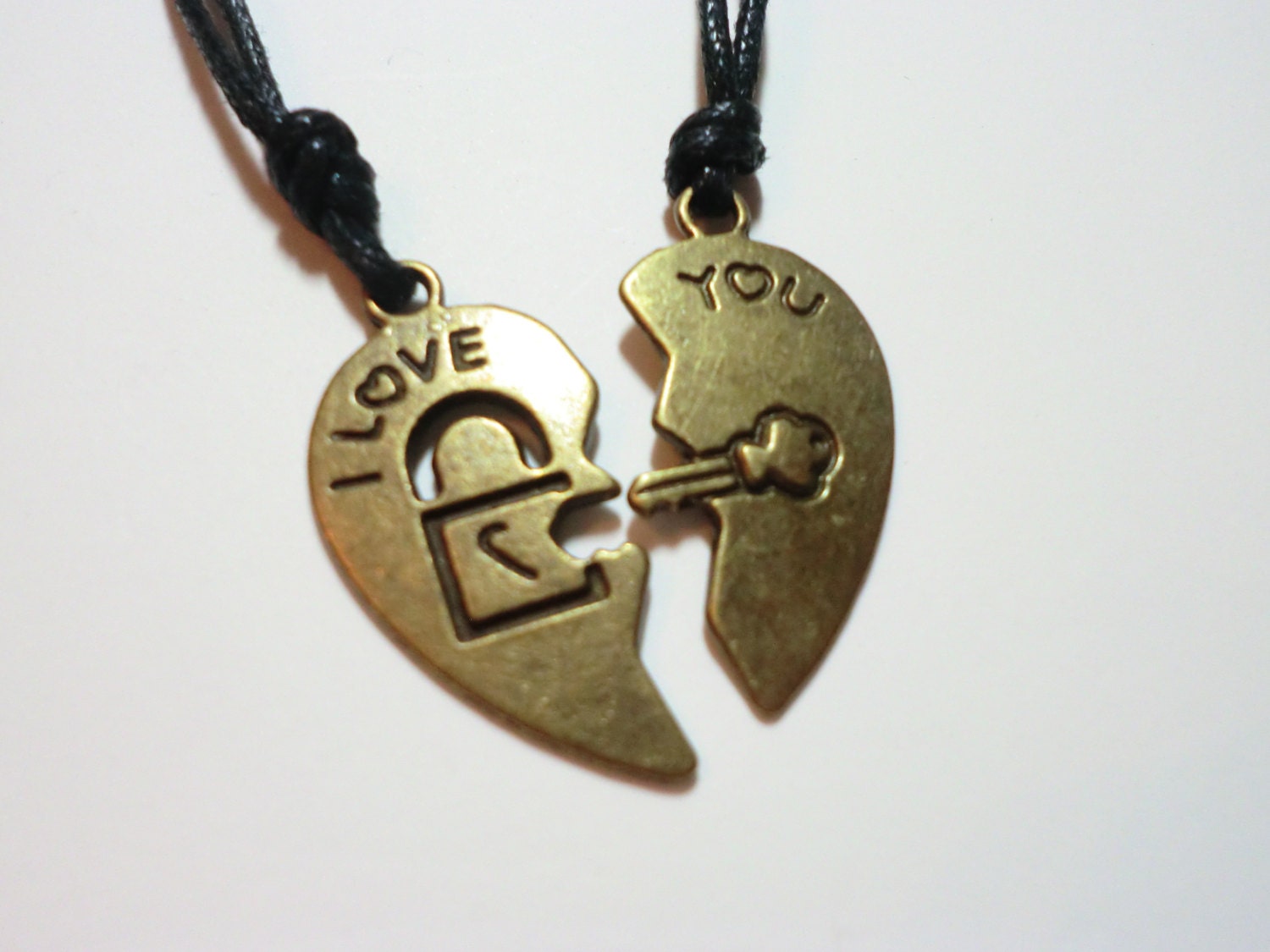 Antique Brass Couples Key and Lock Necklace