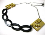 Folk gold necklace - statement flowers jewelry - laser cut plexiglass