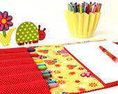 Crayon case - coloring tote bag - crayon wallet - Ladybugs - gift for girls