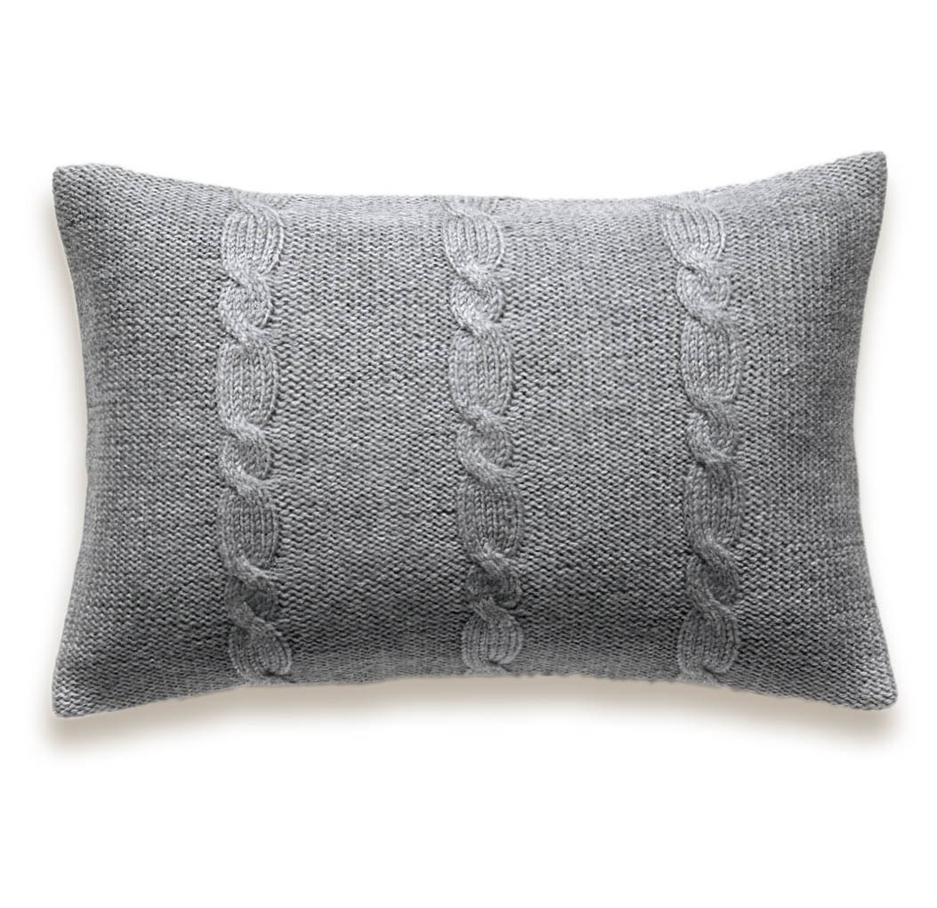 Decorative Cable Knit Pillow Cover In Grey 12 x 18 inch Textured Wool Hand Dyed Linen