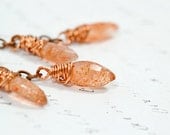 Long Gemstone Chandelier Earrings on Copper, Two Tone Metals and Genuine Sunstones