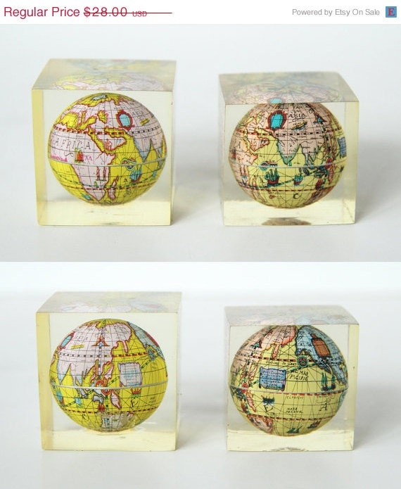SALE Lucite Paperweight with Yellow Globe