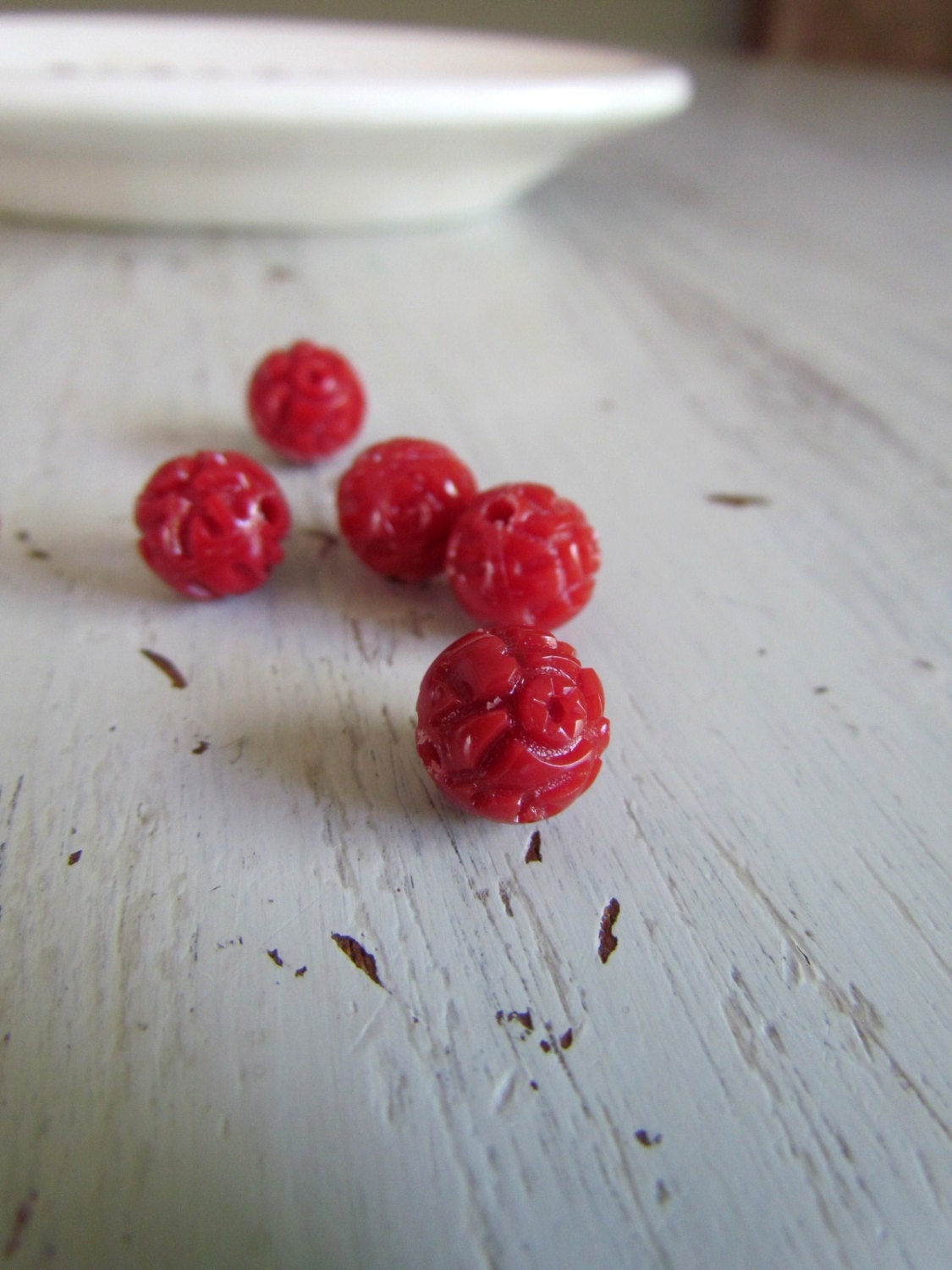 Vintage Lucite Beads Carved Carnelian Red