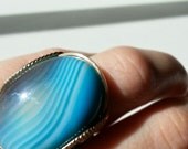 Ocean Blue Ring, Gold Fill, Aqua Blue Water, Tropical Waters, Banded Gemstone, Caribbean, Transparent Stone, Summer Accessories, Aquamarine