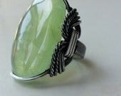 Lime Green Ring, Prehinite, Sterling Silver, Mint Green, Mojito, Natural Gemstone, Handmade Ring, Big Green Ring