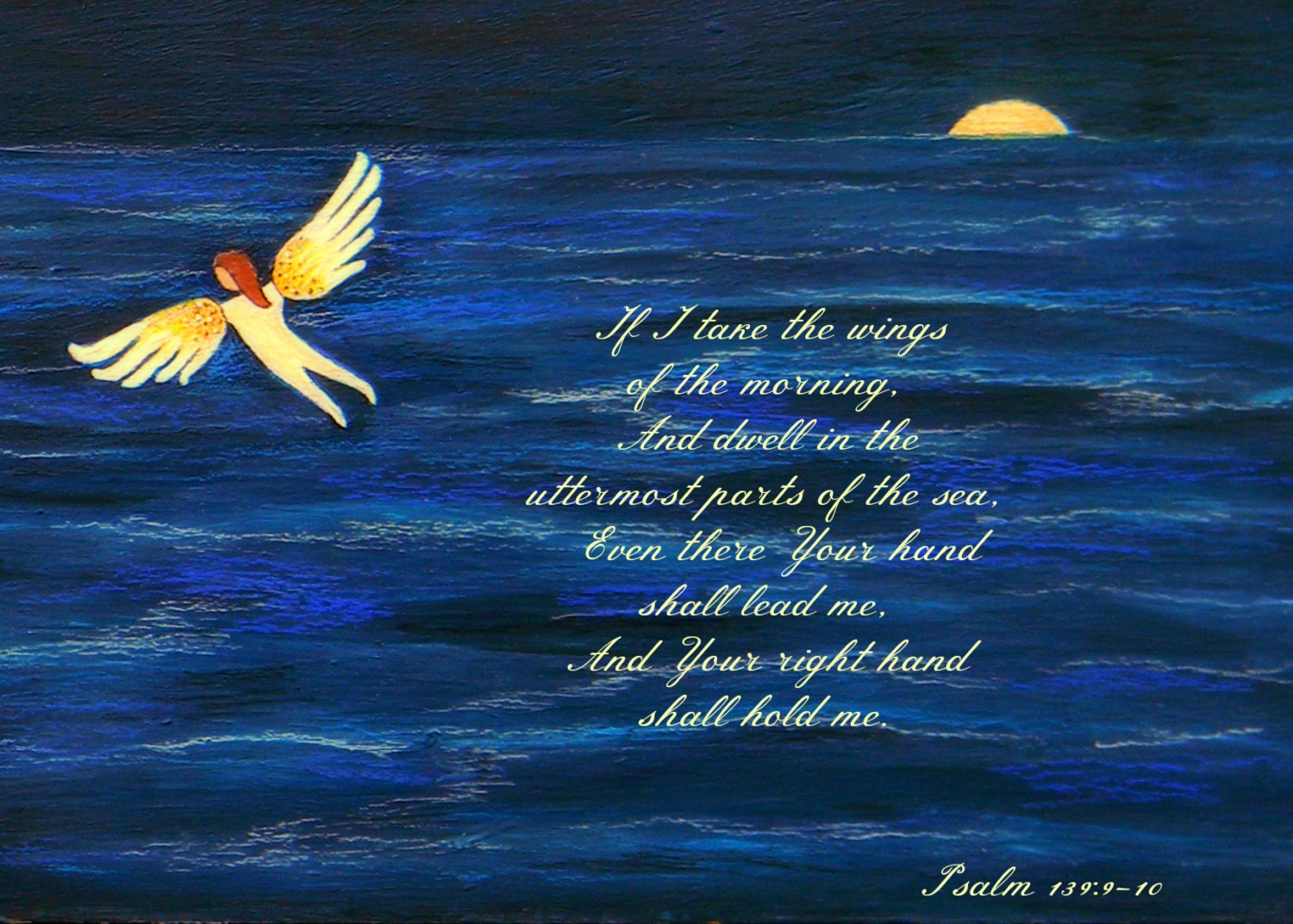 Scripture Art, Christian Painting of Angel- Bible Art- Nursery Art- 5x7