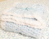 Hand Crocheted Baby Blanket Light Blue n White Fluffy Handmade  30 x 36 Boy Afghan Distinctly Daisy