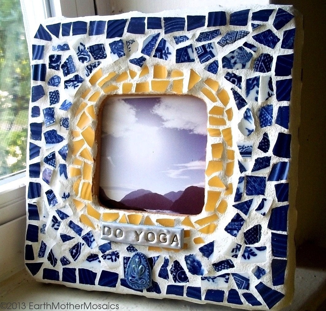 Mosaic Frame: Pique Assiette, Blue, White and Yellow