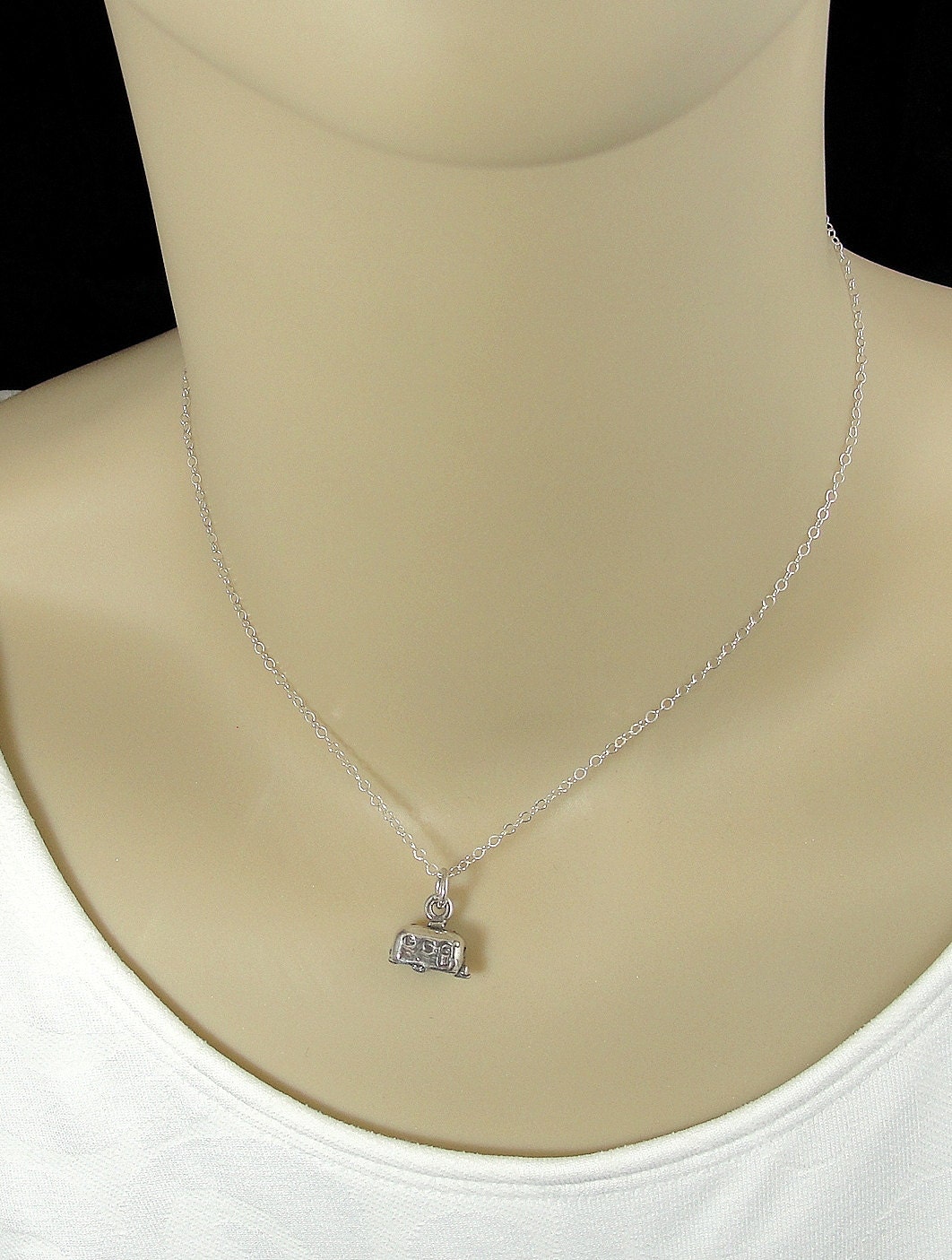 Tiny Camper RV Necklace, Sterling Silver Campter Charm on a Silver Cable Chain