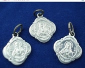 On Sale 25% Off Vintage Latin Cor Jesu - Virgo Carmeli - Lady of Mount Carmel - Sacred Heart Catholic Medal - Mary Charms - KK34