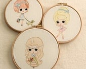 Set of Three Embroidery pdf Patterns - Ballerina, Princess and Walking the Dog