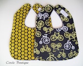 Bicycles and Dots Reversible Minky Bib Set / Grey Yellow White
