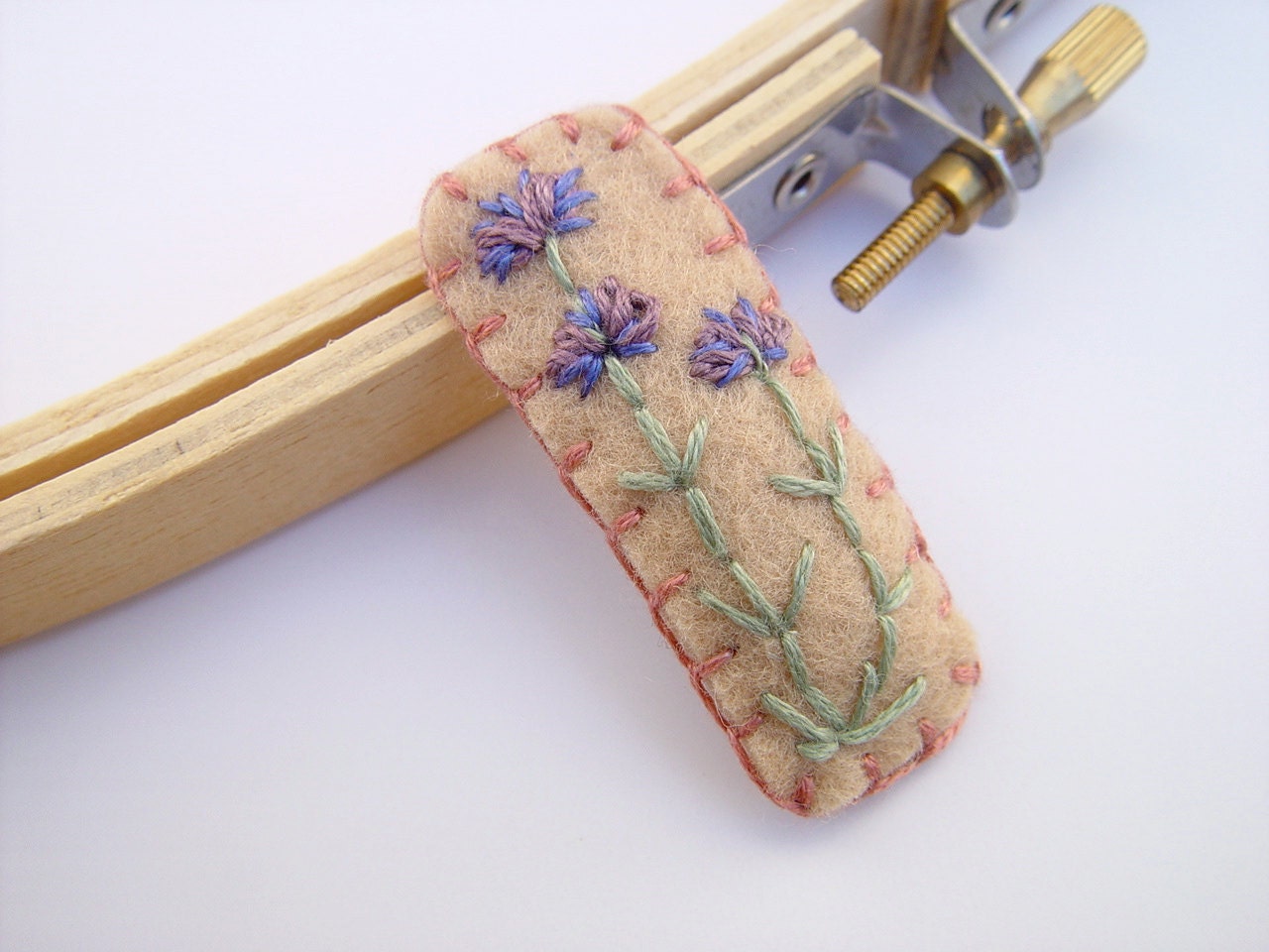 Tumbleweed Kids eco friendly embroidered wool felt hair clip, purple sage