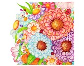 Big Bunch of Flowers- Daisies and Zinnias 8 x 10 Floral Art Print