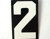 vintage mid century modern number 2 two black and white symbol enamel metal sign hanging personalized modern text type font medium typeface
