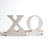 vintage metal letter sign xo home decor word saying hugs & kisses text type font silver puzzle pieces
